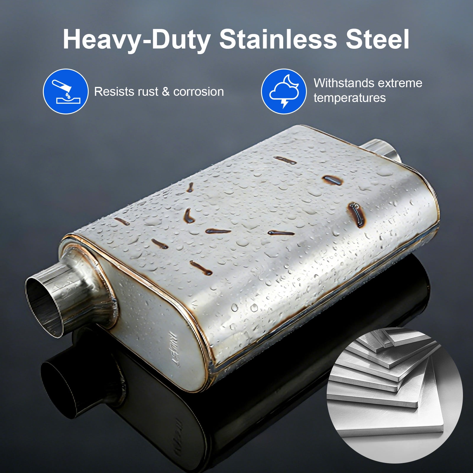 2.5" Inlet/Outlet Universal Exhaust Muffler, Stainless Steel Performance Muffler, 17" Overall Length Center-Center, Deep Aggressive Tone for Trucks, SUV, Muscle Cars