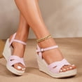 thumbnail image 3 of Platform Wedge Heels for Women Open Toe Suede Elegant Dressy Shoes with Ankle Strap Cushioned Footbed Travel Walking Footwear Pink Size 6, 3 of 7