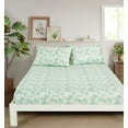 thumbnail image 3 of Chezmoi Collection Elder 4-Piece Floral Leaves Bed Sheet Set, Green White Leaves Printed Microfiber 14-Inches Deep Pocket Sheets & Pillowcases Set, Full, 3 of 9