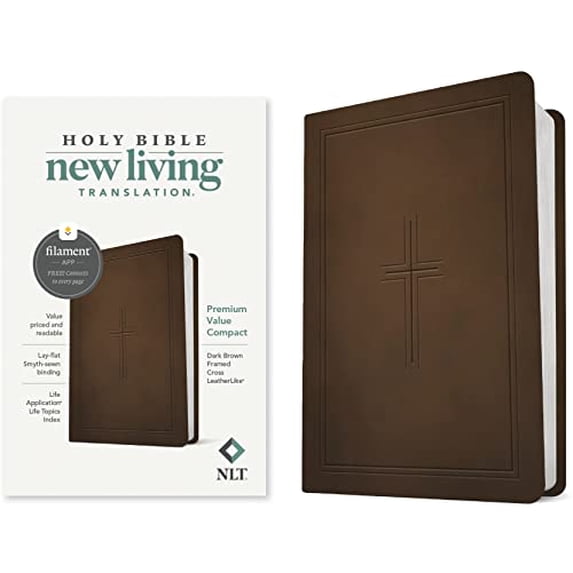 Pre-Owned NLT Premium Value Compact Bible, Filament Enabled (LeatherLike, Dark Brown Framed Cross), 9781496479303, 1496479300, Paperback, Compact,Translation edition