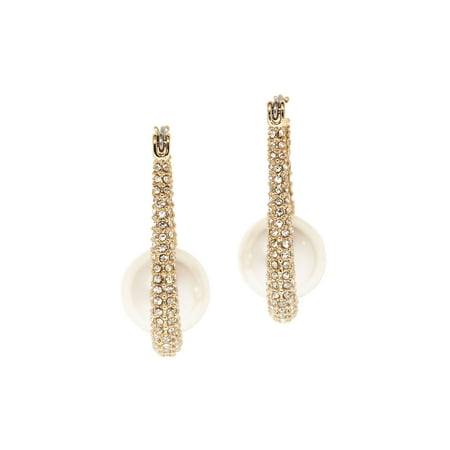 Goldtone, Glass Stone and Faux Pearl Pave Hoop Earrings