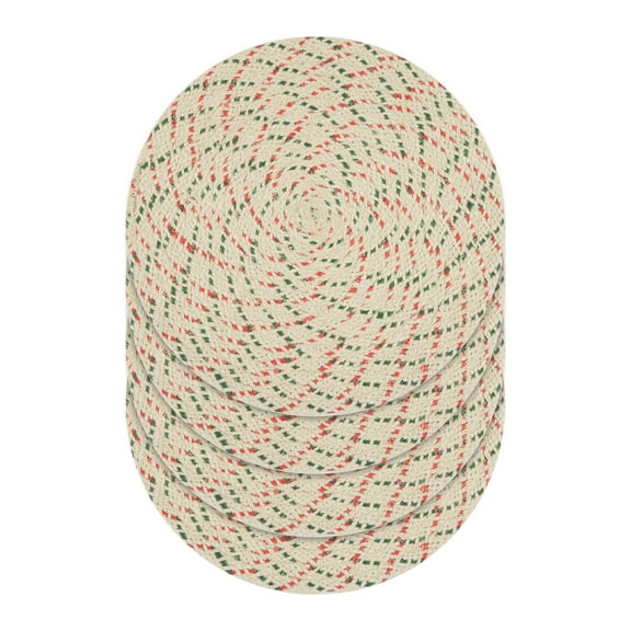 Holiday Woven Round 4 Pack Table Placemat Set - 15" Diameter - 100% Jute, Ivory Multi-Color