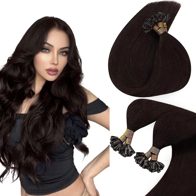 Extensiones de cabello de queratina Sunny Marrón oscuro 50G Extensiones de cabello con punta en U pre unidas Color # 2 Extensiones de cabello de queratina marrón oscuro Cabello humano Marrón Fusión ca