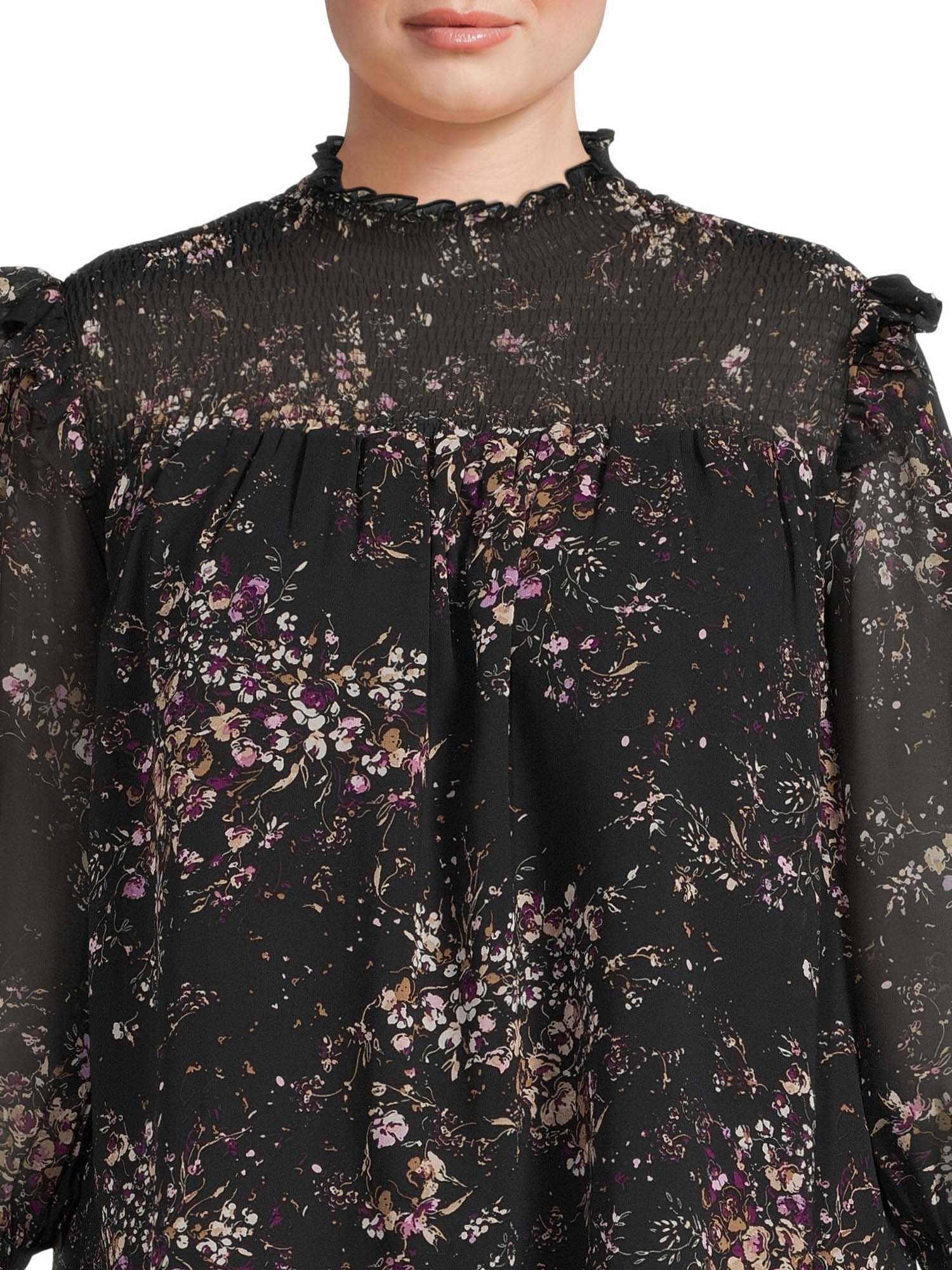 Terra & Sky Women's Plus Size Smocked High Neck Blouse