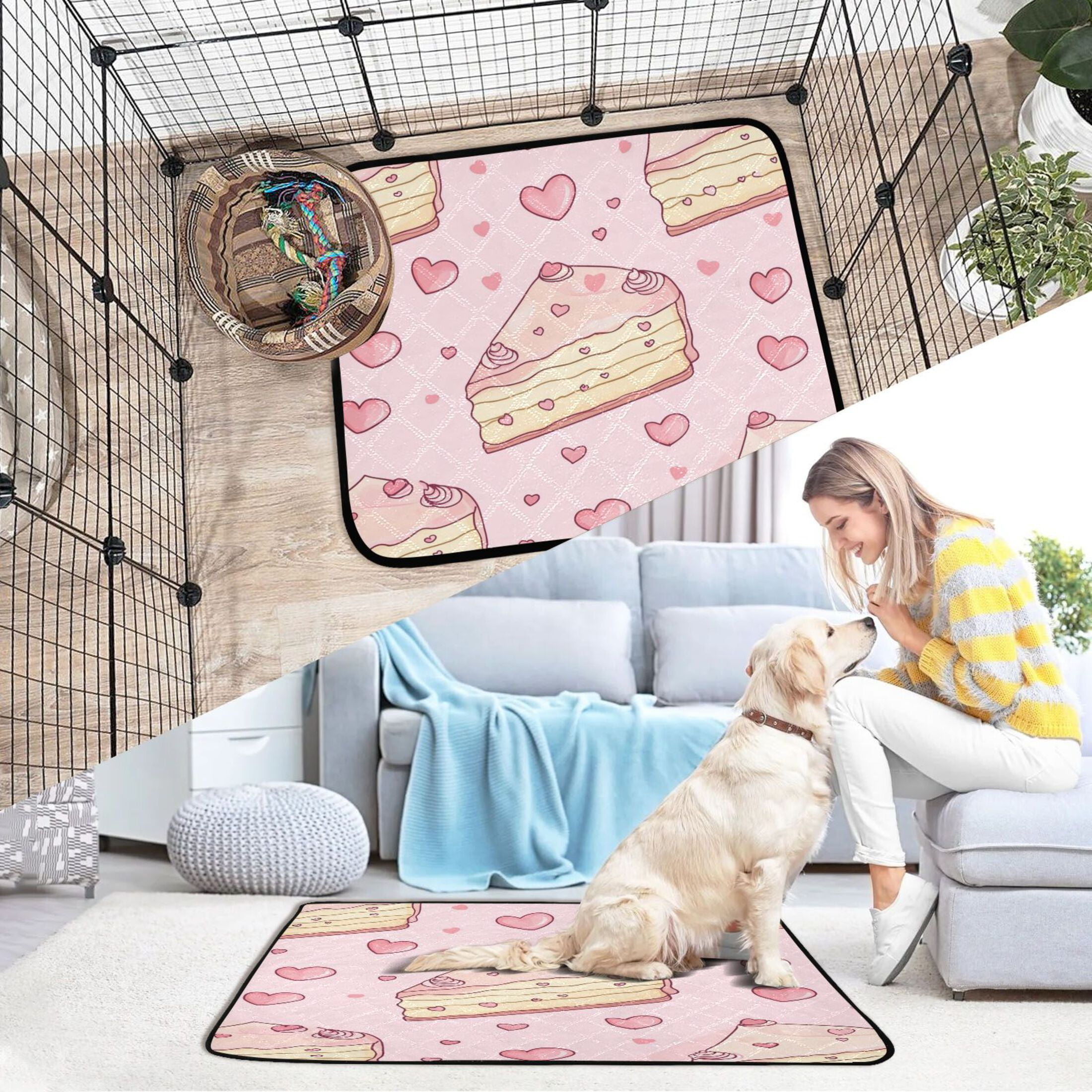Qxltty Strawberry Flavored Heart Cake Pattern Cat litter Pads Pet Set of 3 Diaper Mats Center Anti-leakage Layer Absorbent Soft and Comfortable