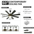 thumbnail image 4 of DWVO 60in Black Ceiling Fan with Light and Remote, Modern Fan Light With 8 Blades,6 Speeds - Black & Gold, 4 of 14