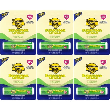 6 Pk Banana Boat Aloe Vera with Vitamin E Sunscreen Lip Balm, SPF 45 - .15oz