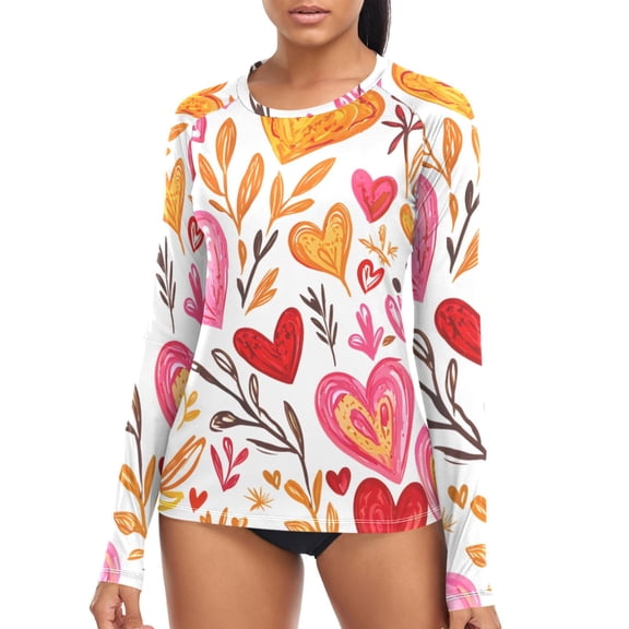 joogoo Womens UPF 50 Sun Shirts Hearts Leaves Long Sleeve UV Protection Rash Guard Tops S