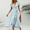 thumbnail image 2 of LOVZFMLL Summer Dresses for Women 2025 Elegant Classy V Neck Belted Wrap Maxi Dress Swing Flowy Floral Boho Sundress Wedding Guest Dress Light Blue B XXL, 2 of 6