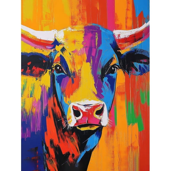 Colorful Cow Canvas Painting Wall Art, Perfect for Living Room, Bedroom, Office, Kitchen, and Dining Room Decor