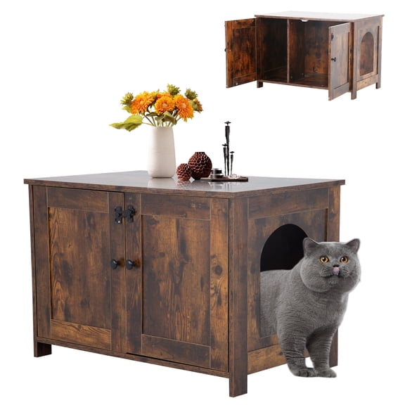 CL.HPAHKL Cat Litter Box Enclosure Furniture, Cat Litter Cabinet Hidden Wooden Cat Washroom with Removable Divider Cat House Cat Box for Livingroom & Entryway, Fit Most Cats and Litter Box, Brown