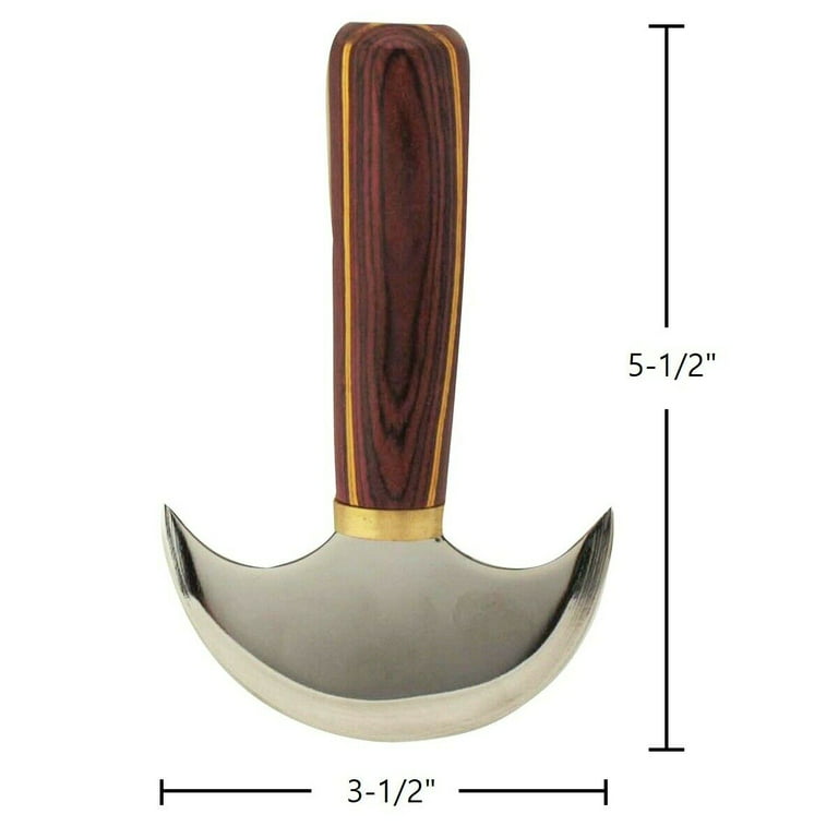 PLANTIONAL Leather Round Head Knife with Heavy Duty Wooden Handle (Small,  3-5/9 Blade Width), Leather Working Knife for Leather Cutting, Skiving