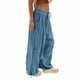 thumbnail image 2 of Pantalones Holgados Informales de Algodón para Mujer, de Pierna , con Costuras de Cordón y Bolsillos. Azul L, 2 of 9