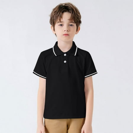 Polo Shirts for Boys Short Sleeve Lapel Collar Solid Color Tops Casual Stylish Everyday Wear Kids Polos Size 12-13Y
