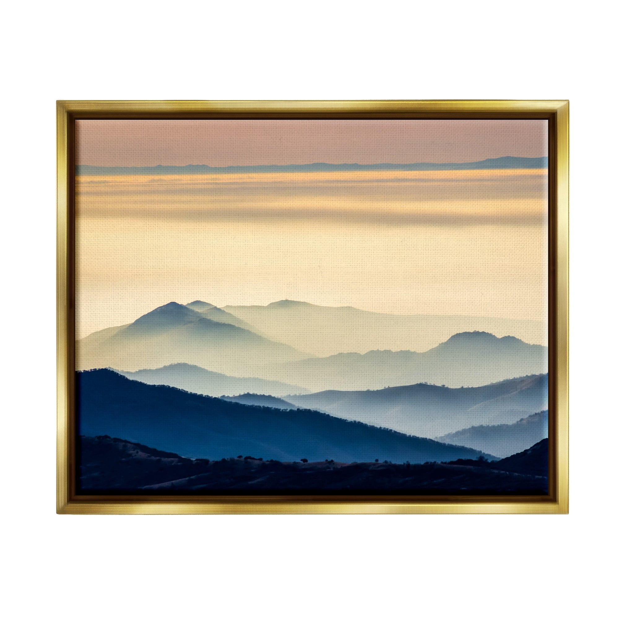 Stupell Industries Layered Foggy Sunrise Mountain Peaks Radiant Glow Photograph Metallic Gold Floating Framed Canvas Print Wall Art, Design by Jeff Poe Photography