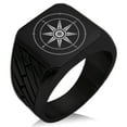 thumbnail image 1 of Stainless Steel Nautical Wind Compass Geometric Pattern Biker Style Polished Ring, 1 of 1