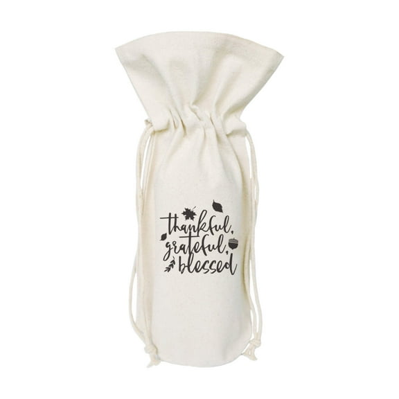 Thankful Grateful Blessed Cotton Canvas Wine Bag