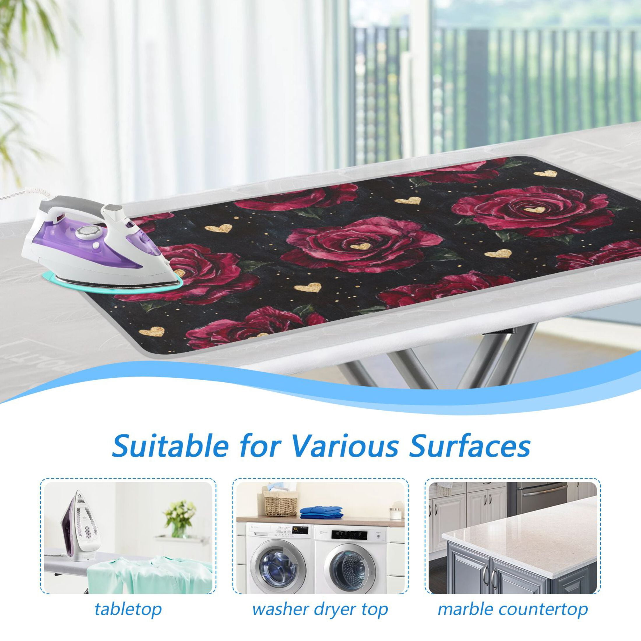 Dark Red Rose Ironing Mat Blanket for Table Top Travel Portable Ironing Board Pad 47.2x27.6 Inch