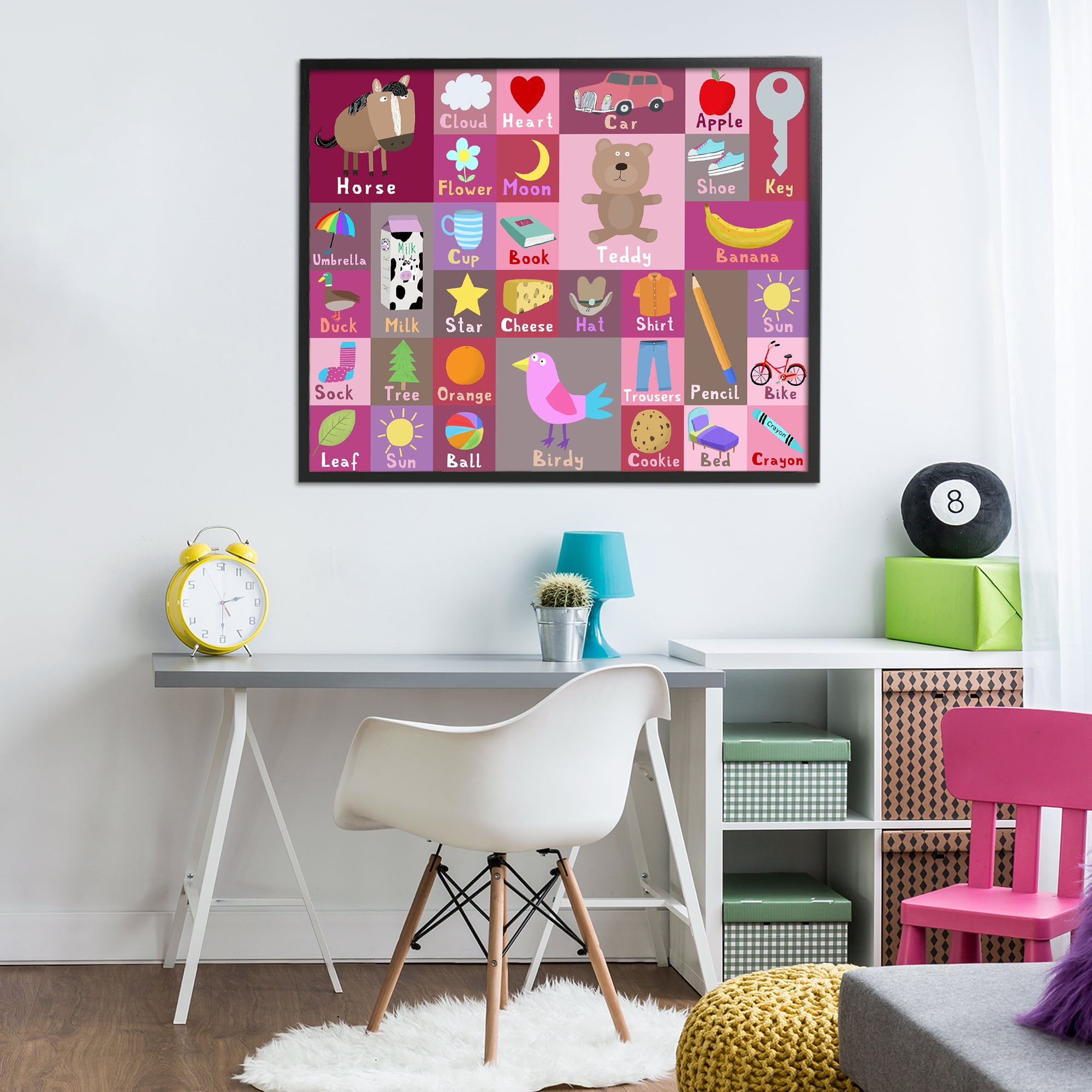 Stupell Industries Pink First Words Black Framed Giclee Art, design by Carla Daly