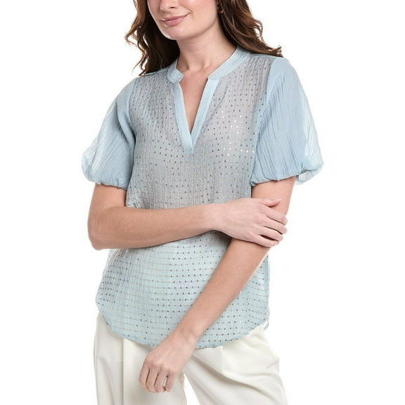 Vince Camuto womens Embroidered Sequin Blouse, XL, Blue