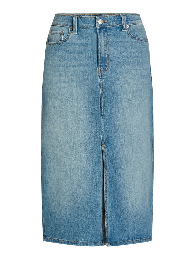 Time and Tru women's Denim Slit Midi Skirt - Walmart.com Time and Tru women's Denim Slit Midi Skirt - Walmart.com