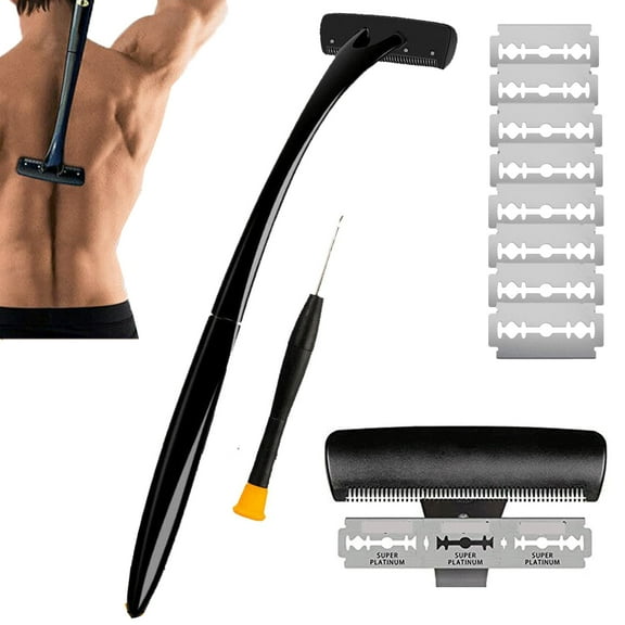 ASKITO Back Razor for Men, Long Handle Body Shaving Tool Groomer Leg Hair Removal Trimmer Wet & Dry W/Blade, Black
