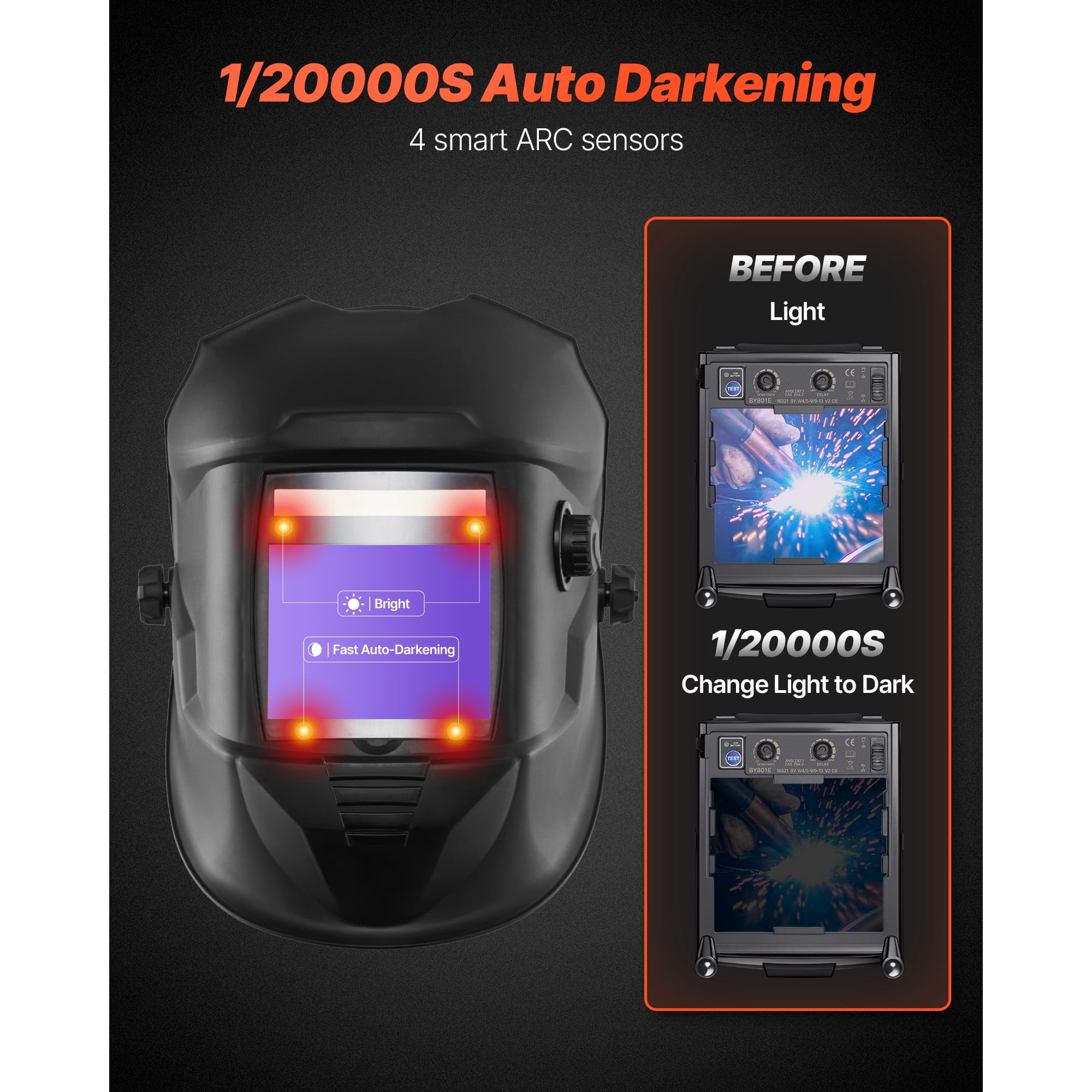KFFKFF Auto-Darkening Welding Helmet, 3.94" x 3.15" True Color Lens, Solar-Powered Mask with 4 Arc Sensors, Adjustable Shade Range 4/5-9/9-13 for TIG, MIG, Cutting, and Grinding Applications