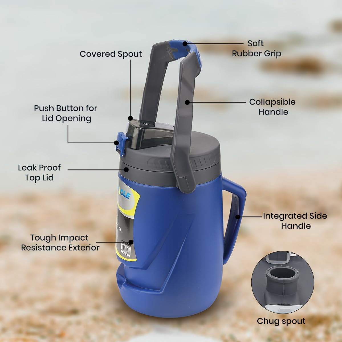 Pinnacle Thermoware Insulated Water Jug with Spout 85 Oz Large Water Bottle with Easy to Carry Handle - Blue