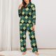 thumbnail image 2 of Balery Green Squares Conjunto de Pijama con Estampado para Mujer, Conjunto de Dos Piezas con Manga Larga, Ropa de Dormir Suave con Bolsillos, Pijamas Cómodos-Large, 2 of 7