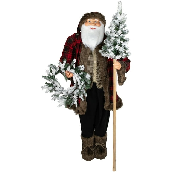 Northlight Santa Claus with Flocked Alpine Tree and Wreath Commercial Christmas Figure - 5'