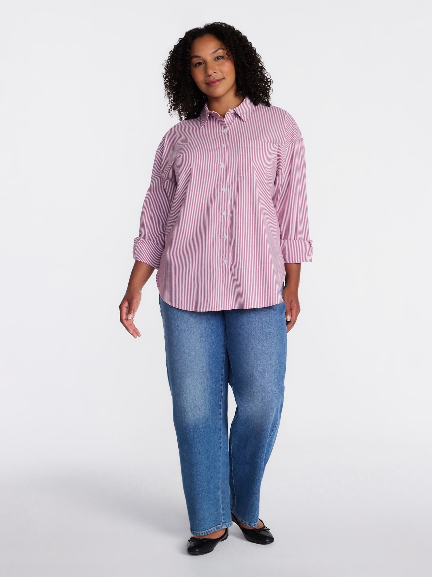 Terra & Sky Women's Plus Poplin Boyfriend Shirt, Sizes 0X-5X