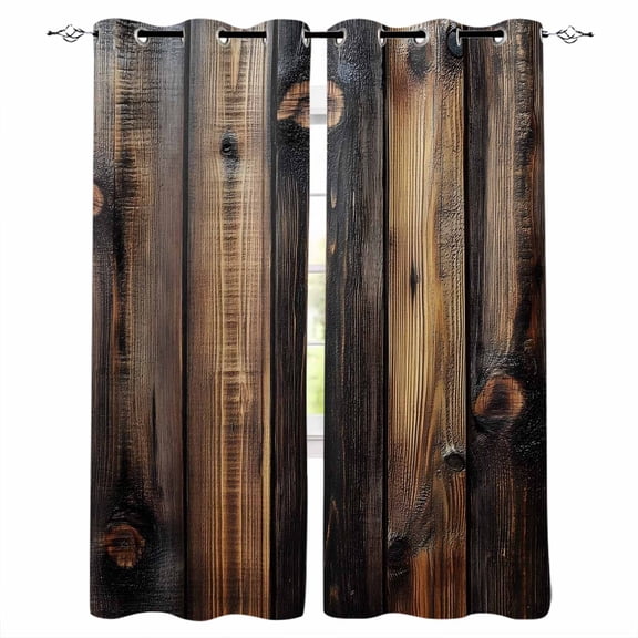 Black Brown Board Blackout Curtains 84 Inches Long, Vintage Chic Shabby Wooden Grain Thermal Insulated Black Out Curtains, Darkening Window Curtain Drapes for Bedroom Living Room 42"x84" 2 Panels