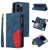Multifunctional Case for iPhone 12 Pro/12, [RFID Blocking] 9 Credit Cards Holder with Wrist Strap, Premium PU Leather Zipper Wallet Purse Magnetic Flip Phone Cover For iPhone 12/12 Pro, Blue