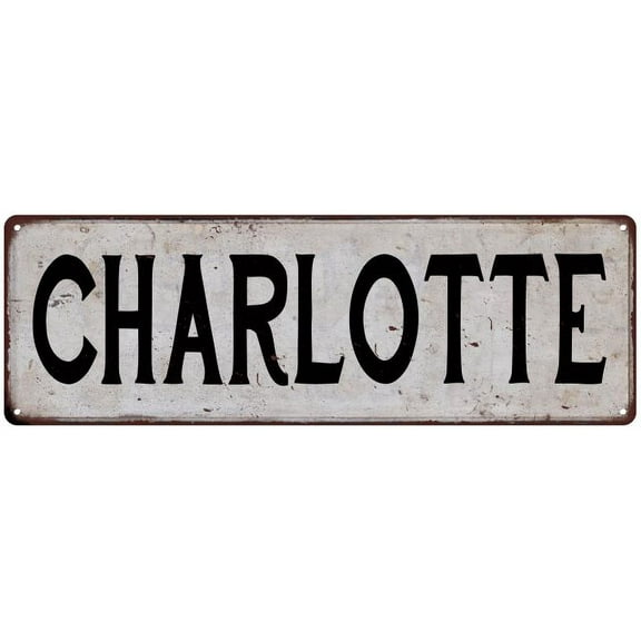CHARLOTTE Vintage Look Rustic Metal 8x24 Sign City State 108240041223