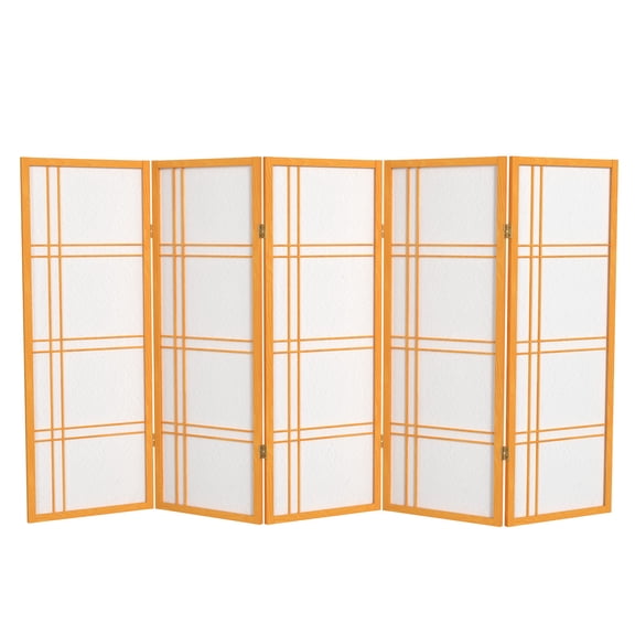 Red Lantern 4 ft. Short Double Cross Shoji Screen - Honey - 5 Panels