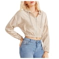 thumbnail image 2 of SDNall Cropped Zip Up Hoodie Casual Corduroy Zip-Up Pocket Shirt Hooded Sweatshirt Cropped Jacket Cropped Hoodie (Beige, Sizes S-XL), 2 of 9