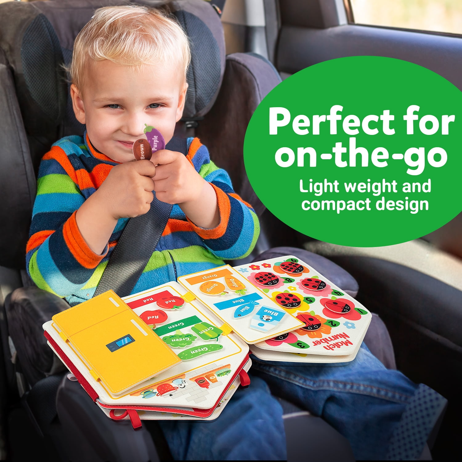 Coogam Toddler Felt Montessori Busy Book, Activity Busy Sensory Boards Fine Motor Skill Quiet Book Car Travel Busy Binder Autism Toys Preschool Learning Educational Toy for 3 4 5 Year Old