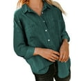 thumbnail image 5 of Baqcunre Cardigan For Women Women'S Denim Shirt Loose Double Pocket Long Sleeved Versatile Casual Coat Shirt Womens Fall Tops Winter Coats For Women Green 2 XXL, 5 of 7