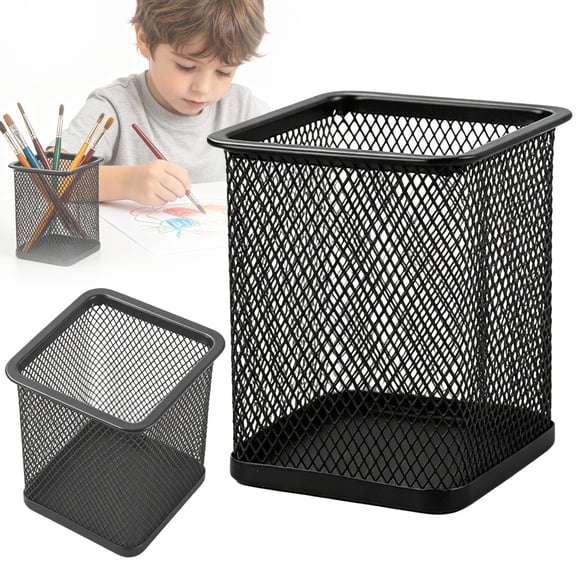 Pencil Holder Mesh Pen Holder, Multifunctional Pencil Cup Pen Cup, Stationery Organizer in Black, Iron for Desk - 1 Pack