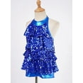 thumbnail image 5 of Linjinx Girls Shiny Sequins Ballet Unitard Latin Jazz Dance Dress Ballroom Romper Dress Royal Blue 4, 5 of 8
