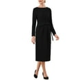 thumbnail image 2 of INSPIRE CHIC Women's Knee Length Pencil Dress Long Sleeve Tie Waist Church Work Sheath Dresses S Black, 2 of 5