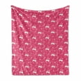 thumbnail image 1 of Childish Soft Flannel Fleece Blanket, Rabbits Jumping Around Flower Field Meadow Bunny Spring Animal Pastel Art, Cozy Plush for Indoor and Outdoor Use, 70" x 90", Hot Pink and White, by Ambesonne, 1 of 5