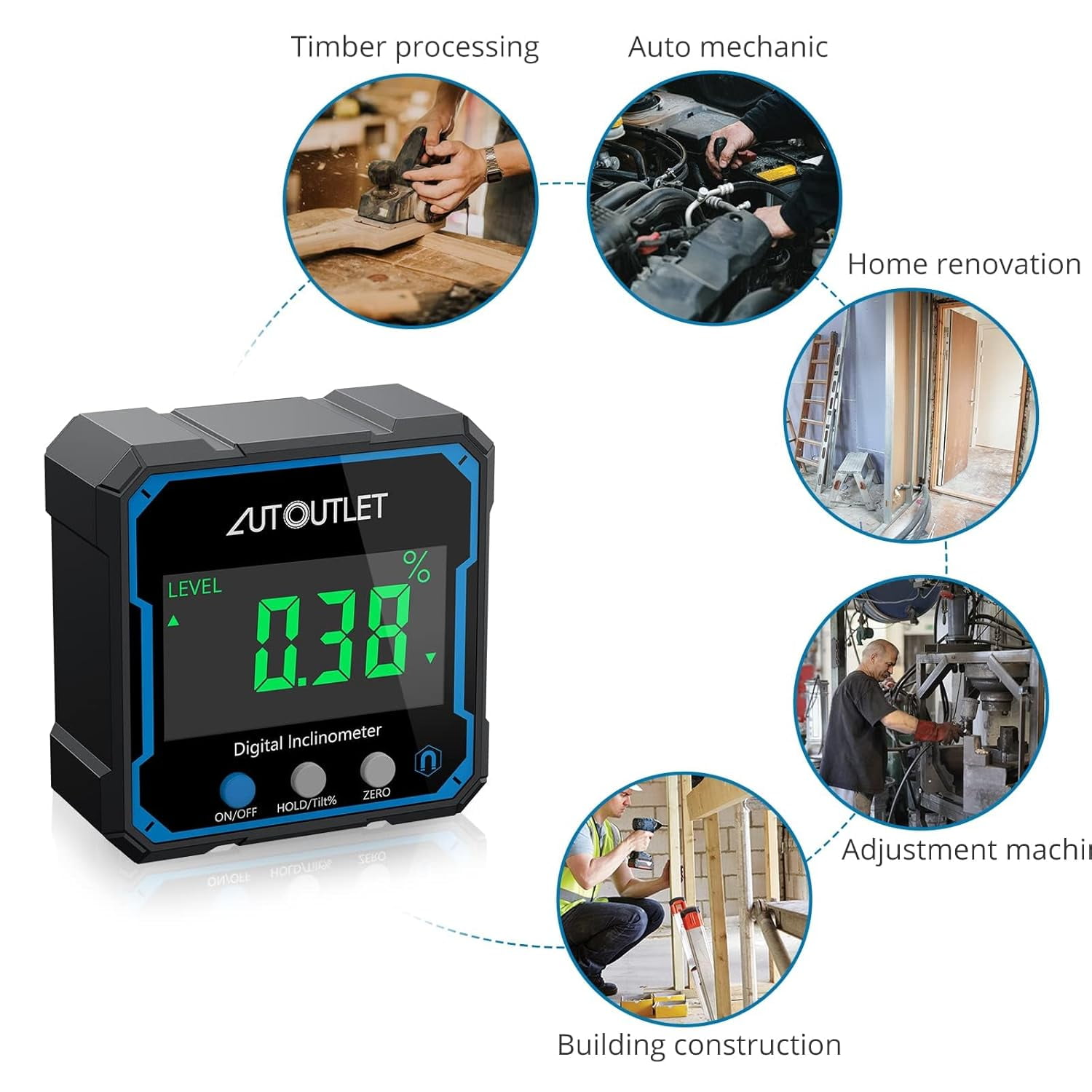 AUTOUTLET Digital Angle Gauge Magnetic Angle Finder with Backlight Display Mini Inclinometer Digital Protractor IP54 Waterproof for Woodworking