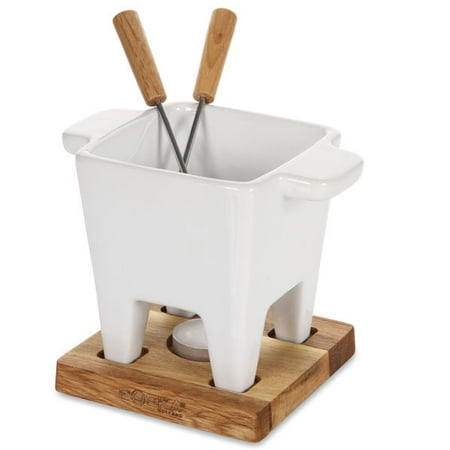 Ceramic Fondue Set - Boska Holland 6.75 oz White/Oak Ceramic Tea Light Tapas Fondue Set