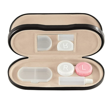 Eyeglass and Contact Dual-Sided Lens Case, Dual-Sided Hard-Shell with Divider and Mirror - Travel Essentials