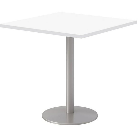 Pemberly Row 30" Square Pedestal Table - Designer White Top - Silver Base