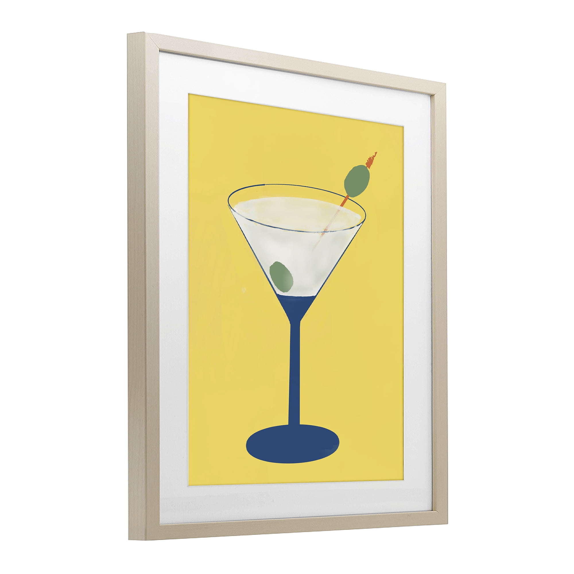 Stupell Industries Martini Glass over Yellow Birch Framed Print Under Glass, design by Robin Maria