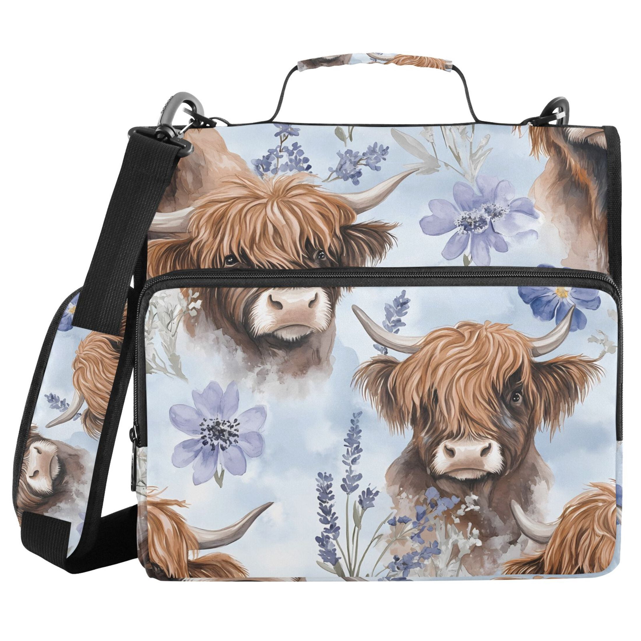 ALAZA Zipper Binder Highland Cattle Flower-w6 3 Ring Trapper Keeper File Folder Organizer Bag