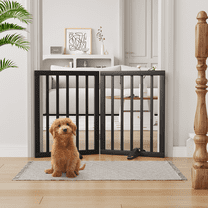 Smart FENDEE Bamboo Dog Gates for Doorways Freestanding Pet Gate, 2 Support Feet, 24"H, Black