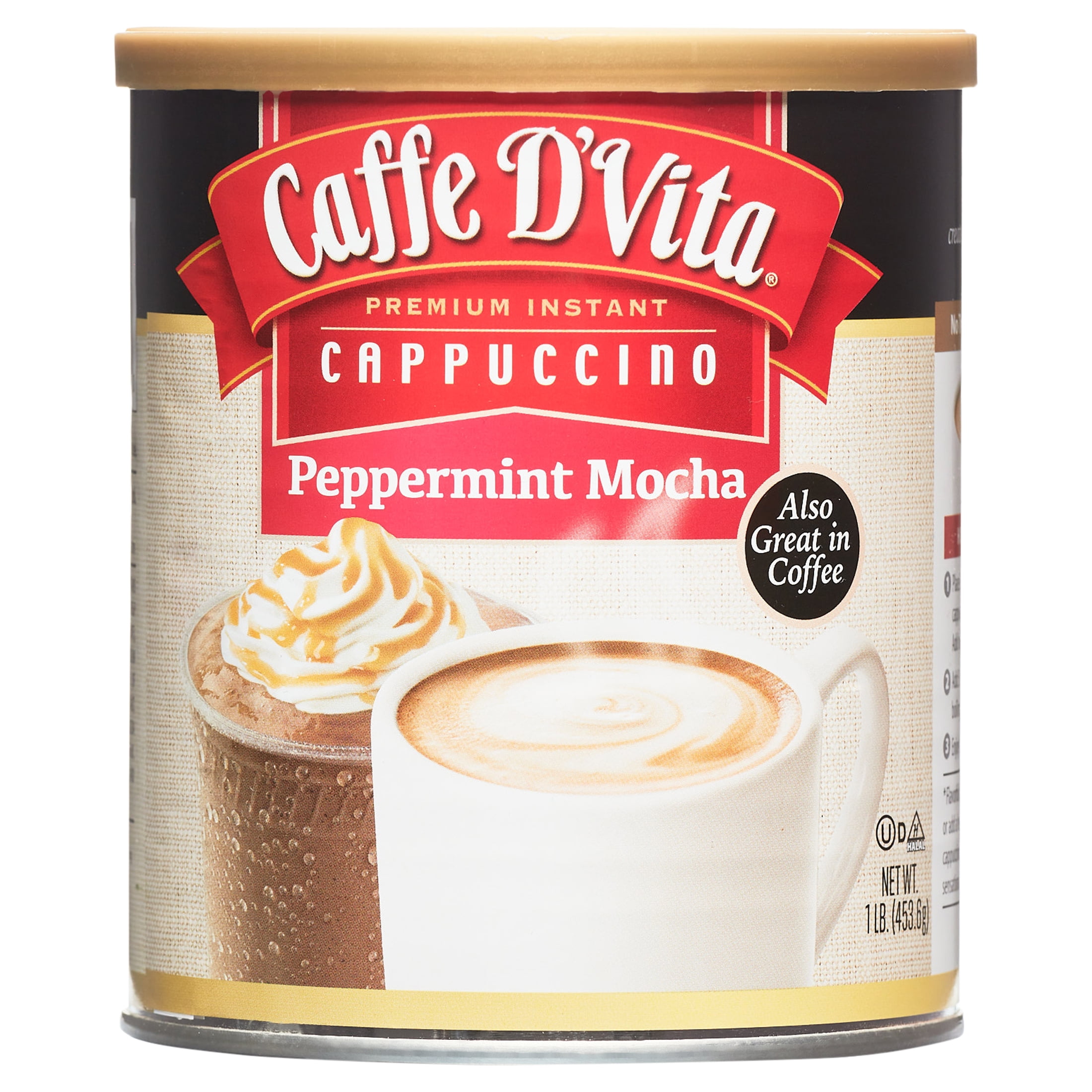 Caffe D'Vita Premium Instant Peppermint Mocha Cappuccino, 16 oz